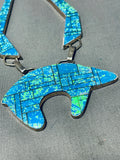 Huge Vintage Native American Navajo Bear Opal Sterling Silver Necklace-Nativo Arts