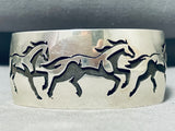 Spectacular Native American Navajo Sterling Silver Horses Bracelet Signed Fred Douglas-Nativo Arts
