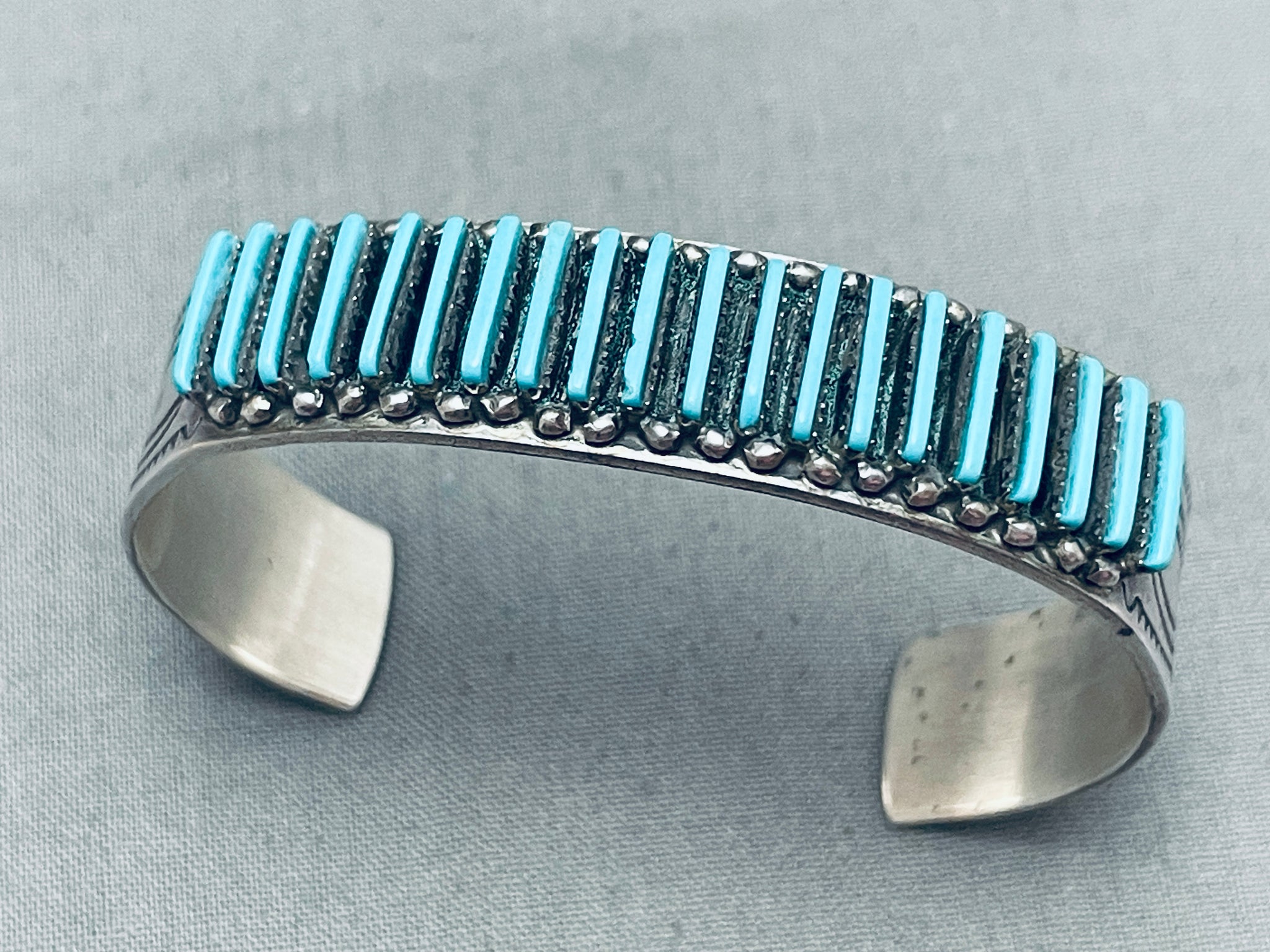 Rare Long Needle Turquoise Vintage Native American Zuni Sterling