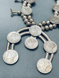Womens Vintage Native American Navajo Coin Sterling Silver Squash Blossom Necklace-Nativo Arts