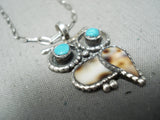Signed Vintage Native American Acoma Turquoise Sterling Silver Owl Necklace-Nativo Arts