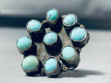 Beautiful Vintage Native American Navajo 9 Blue Gem Turquoise Sterling Silver Ring-Nativo Arts