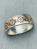 Very Unique Vintage Native American Navajo Zia Symbol Sterling Silver Gold Ring-Nativo Arts