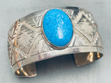 Big Lapis Vintage Native American Navajo Geomtric Sterling Silver Bracelet Cuff-Nativo Arts