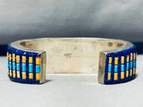 7 Inch Wrist Bear Vintage Native American Navajo Sterling Silver Inlay Bracelet-Nativo Arts