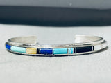 Signed Vintage Native American Zuni Turquoise Lapis Mother Of Pearl Sterling Silver Bracelet-Nativo Arts