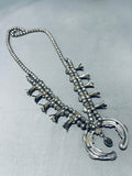 Exceptional Vintage Native American Navajo Black Onyx Sterling Silver Squash Blossom Necklace-Nativo Arts