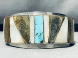 7 Inch Wrist Rare Vintage Native American Navajo Turquoise Inlay Sterling Silver Bracelet-Nativo Arts
