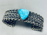 All Coils!!!! Vintage Native American Navajo Turquoise Sterling Silver Sturdy Bracelet-Nativo Arts