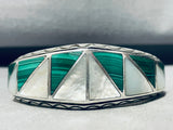 6.5 Inch Wrist Best Vintage Native American Navajo Malachite Pearl Sterling Silver Bracelet-Nativo Arts