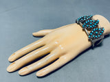 One Of The Best Vintage Native American Zuni Turquoise Sterling Silver Flower Bracelet-Nativo Arts