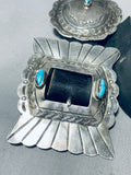 Huge Vintage Native American Navajo Hand Tooled Sterling Silver Turquoise Concho Belt Old-Nativo Arts