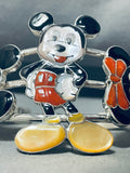 Native American Gasp! Zuni Mickey Mouse Huge Coral Sterling Silver Inlay Bracelet-Nativo Arts