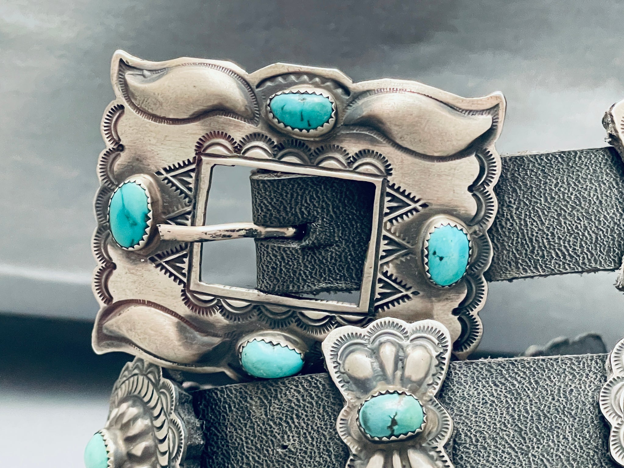 Native American sterling silver turquoise belt. Best Vintage Native American Navajo White Buffalo Turquoise  main image 3