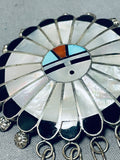 Rare Vintage Signed Native American Zuni Inlay Sunface Sterling Silver Pin Pendant-Nativo Arts