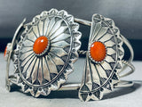 One Of The Most Unique Native American Navajo Coral Sterling Silver Concho Bracelet-Nativo Arts