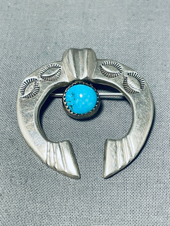 Wonderful Vintage Native American Navajo Morenci Turquoise Sterling Silver Horseshoe Pin-Nativo Arts