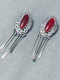 Native American Gorgeous Vintage Navajo Amber Sterling Silver Concho Earrings-Nativo Arts