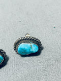 Wonderful Vintage Native American Navajo Morenci Turquoise Sterling Silver Earrings-Nativo Arts