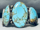 One Of The Largest Vintage Native American Navajo #8 Turquoise Row Sterling Silver Bracelet-Nativo Arts