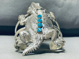 Important Native American Navajo Symbolic Horned Toad Sterling Silver Turquoise Bracelet-Nativo Arts