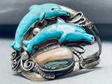 Important Dolphin Vintage Francisco Gomez Sterling Silver Turquoise Bracelet-Nativo Arts