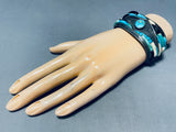 6.5 Inch Wrist Opulent Vintage Native American Navajo Turquoise Inlay Sterling Silver Bracelet-Nativo Arts