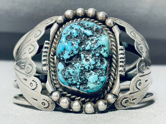 Heavy Museum Vintage Native American Navajo Sleeping Beauty Turquoise Sterling Silver Bracelet-Nativo Arts