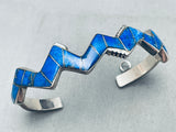 Rare 7 Inch Wrist Vintage Native American Navajo Lapis Inlay Sterling Silver Bracelet-Nativo Arts