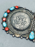 Huge 4 Inch Long 80 Grams Vintage Native American Navajo Turquoise Sterling Silver Pin-Nativo Arts