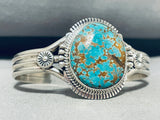 Gigantic Native American Navajo Signed Spiderweb Turquoise Sterling Silver Bracelet-Nativo Arts