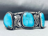 Heavy Morenci Turquoise Vintage Native American Navajo Sterling Silver Bracelet