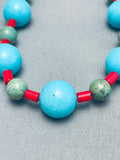 Native American Balls Of Turquoise Santo Domingo Coral Sterling Silver Necklace-Nativo Arts
