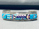 5.5 Inch Wrist Vintage Yei Native American Navajo Sterling Silver Inlay Bracelet-Nativo Arts