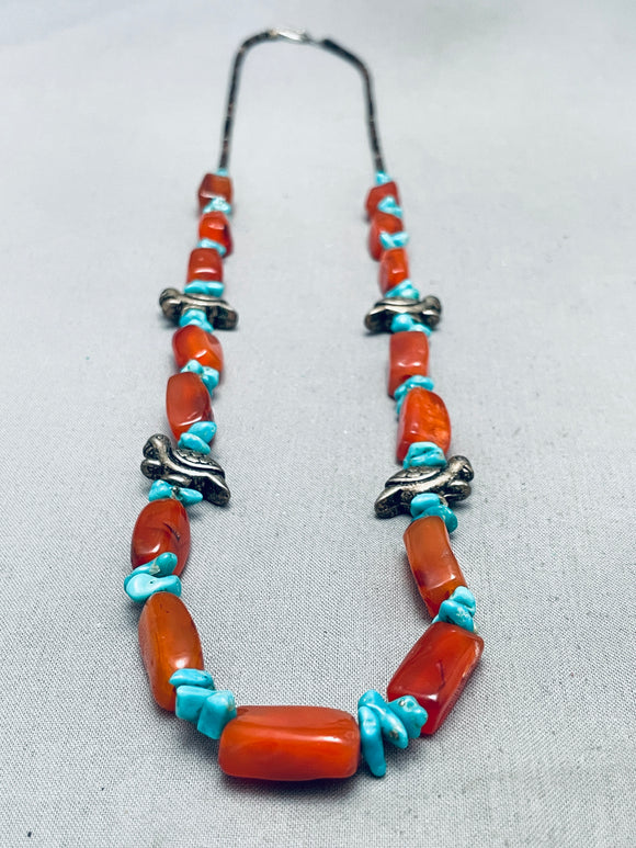 Chunky Amber Vintage Navajo Turquoise Heishi Sterling Silver Necklace-Nativo Arts