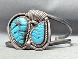Native American Hand Carved Turquoise Leaf Vintage Navejo Sterling Silver Bracelet-Nativo Arts