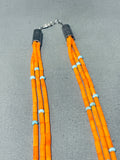 Gorgy!! Native American Navajo Rare Orange Coral Turquoise Sterling Silver Tubes Necklace-Nativo Arts