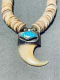 Native American Rare Vintage Santo Domingo Blue Gem Turquoise Shell Sterling Silver Necklace-Nativo Arts