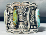Dazzling Native American Navajo 3 Royston Turquoise 2 Sterling Silver Gekkos Huge Bracelet-Nativo Arts