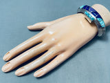 6 Inch Wrist Museum Quality Vintage Native American Navajo Sterling Silver Inlay Bracelet-Nativo Arts