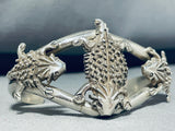 Sensational Native American Navajo Handcarved Sterling Silver 3 Toads Bracelet-Nativo Arts