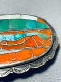 One Of The Most Unique Vintage Native American Navajo Turquoise Inlay Sterling Silver Buckle-Nativo Arts