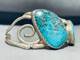 Dramatic Vintage Native American Navajo Pilot Mountain Turquoise Sterling Silver Bracelet-Nativo Arts