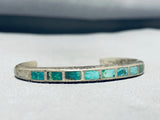 Fantastic Vintage Native American Navajo Inlay Square Cut Turquoise Sterling Silver Bracelet-Nativo Arts