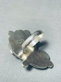 Huge Native American Navajo Turquoise Coral Sterling Silver Bear Ring-Nativo Arts