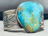 Unforgettable Vintage Native American Navajo Pilot Mountain Turquoise Sterling Silver Bracelet-Nativo Arts