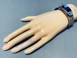 One Of The Most Unique Vintage Native American Navajo Turquoise Inlay Sterling Silver Bracelet-Nativo Arts