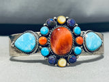 Dazzling Native American Navajo Signed Blue Gem Turquoise Sugulite Spiny Silver Bracelet-Nativo Arts