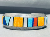 6.5 Inch Wrist Vintage Native American Navajo Turquoise Inlay Sterling Silver Bracelet Cuff-Nativo Arts