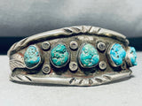 Sensational Vintage Native American Navajo 5 Seafoam Turquoise Sterling Silver Bracelet-Nativo Arts